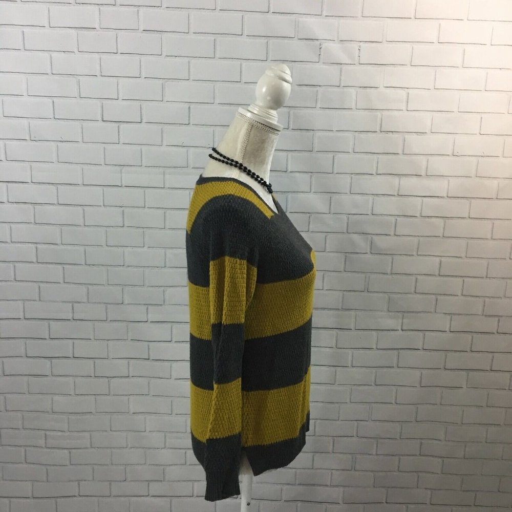 Grey and Yellow Striped Madewell Pullover Sweater Crew Neck Long Sleeves Size S - Picture 3 of 6